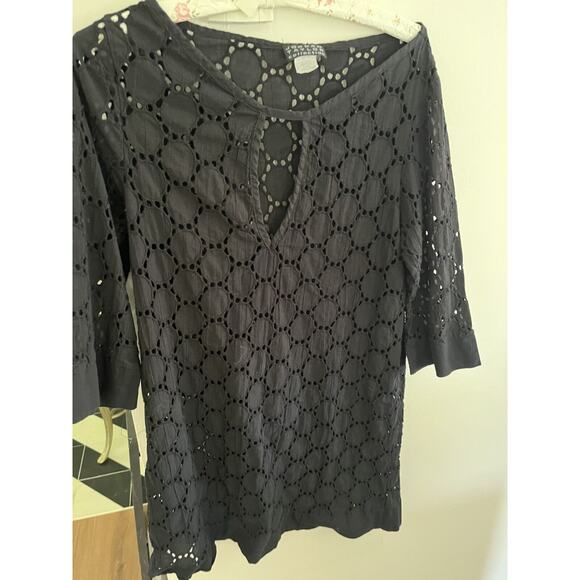 Jordan Taylor Women's L Crochet-Like Black Cotton Beach Cover Up - Picture 1 of 6